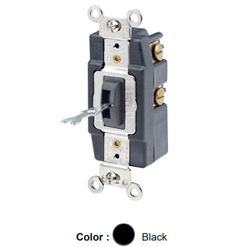 Leviton 1281-L, Tamper-Resistant (Key) Locking Double-Throw Center OFF Maintained Contact Single Pole AC Quiet Toggle Switch, Extra Heavy-Duty Industrial Specification Grade, 15A 120/277V AC, Self-Grounding, Back & Side Wired, Black