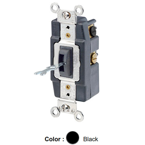 Leviton 1288-L, Tamper-Resistant (Key) Locking Double-Throw Center OFF Maintained Contact Double Pole AC Quiet Toggle Switch, Extra Heavy-Duty Industrial Specification Grade, 30A 120/277V AC, Self-Grounding, Back & Side Wired, Black
