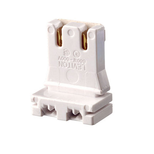 Leviton 13150-UR5, Standard Fluorescent Lampholder, Medium Base, Bi-Pin, Low Profile, Slide-On, Straight-In Double Edge, Quick-Connect 18AWG Solid or Str. Tinned, White