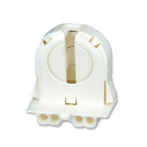 Leviton 13652-WP, Standard Fluorescent Lampholder with Panel Locator Post, Medium Base, T8 Only Bi-Pin, Extra-Low Profile, Snap-In or Slide-ON, Lamp-Lock, Quickwire 18 AWG Solid or Str. Tinned, White, 4 Packs