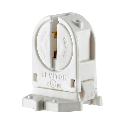 Leviton 13654-SWP, Standard Fluorescent Lampholder, Miniature Base, T5 Bi-Pin, Low Profile, Snap-In or Slide-ON, Lamp-Lock, With Panel Locator Post, Quickwire 18 AWG Solid or Str. Tinned, White, 2 Packs