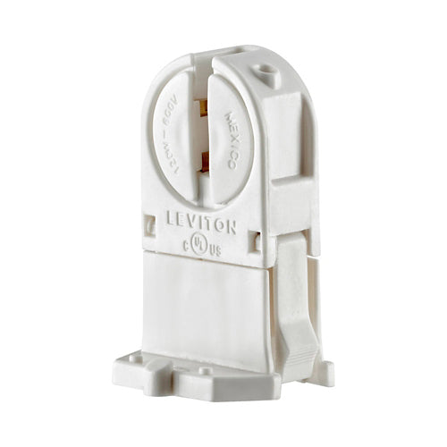 Leviton 13654-TWP, Standard Fluorescent Lampholder, Miniature Base, T5 Bi-Pin, Tall Profile, Snap-In or Slide-ON, Lamp-Lock, With Panel Locator Post, Quickwire 18 AWG Solid or Str. Tinned, White, 2 Packs
