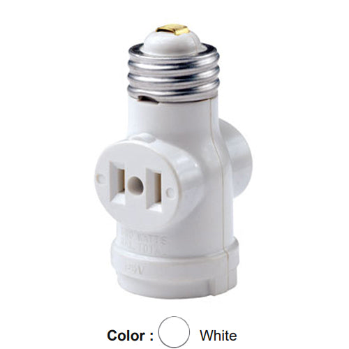 Leviton 1403-W, Indoor 2-Wire Lampholder with Two Outlets Adapter, 15 Amp, 660 Watt, 125 Volt, 2-Pole, 2-Wire, White, 2 Packs