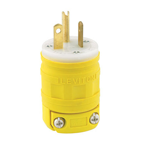 Leviton 1433, Dustguard Straight Blade Plug, Industrial Grade, 20A 125V, Nema 5-20P, 2-Pole, 3-Wire, Grounding, Yellow