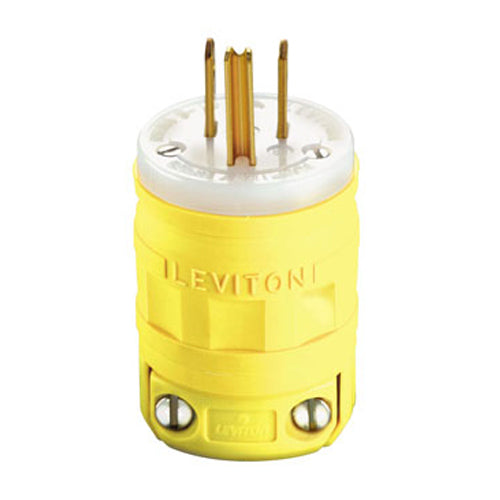 Leviton 1447, Dustguard Straight Blade Plug, Industrial Grade, 15A 125V, Nema 5-15P, 2-Pole, 3-Wire, Grounding, Yellow