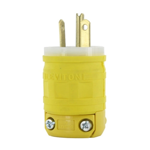 Leviton 1448, Dustguard Straight Blade Plug, Industrial Grade, 20A 250V, Nema 6-20P, 2-Pole, 3-Wire, Grounding, Yellow