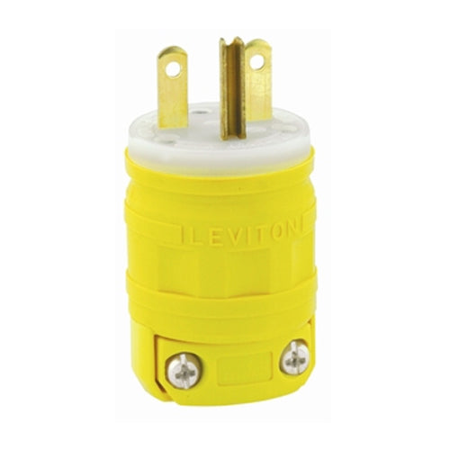 Leviton 1449, Dustguard Straight Blade Plug, Industrial Grade, 15A 250V, Nema 6-15P, 2-Pole, 3-Wire, Grounding, Yellow