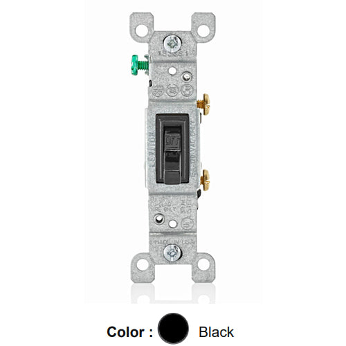 Leviton 1451-2E, Framed Single-Pole AC Quiet Toggle Switch, Residential Grade, 15A 120V AC, Grounding, Quickwire Push-In & Side Wired, Black, 5 Packs