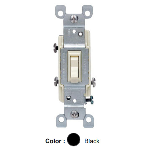 Leviton 1453-2E, Framed 3-Way AC Quiet Toggle Switch, Residential Grade, 15A 120V AC, Grounding, Quickwire Push-In & Side Wired, Black, 2 Packs