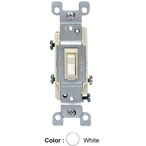 Leviton 1453-WCP, Framed 3-Way AC Quiet Toggle Switch, Residential Grade, 15A 120V AC, Non-Grounding, Quickwire Push-In & Side Wired, White, 4 Packs