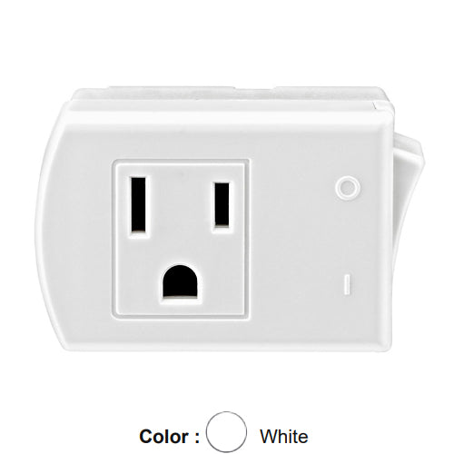 Leviton 1470-W, Plug-In Switch Tap with ON/OFF Button, 15 Amp, 125 Volt, 2-Pole, 3-Wire, Grounded, White, 2 Packs