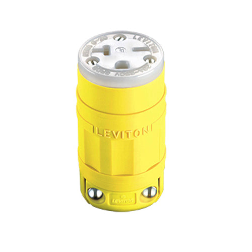 Leviton 1548, Dustguard Straight Blade Connector, Industrial Grade, 20A 250V, Nema 6-20R, 2-Pole, 3-Wire, Grounding, Yellow