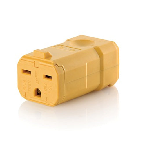 Leviton 15659-VY, Python Straight Blade Connector, Industrial Grade, 15A 250V, NEMA 6-15R, 2-Pole, 3-Wire, Grounding, Yellow
