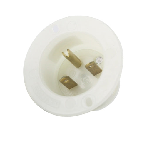 Leviton 15678-C, Straight Blade Flanged Inlet Receptacle, Industrial Grade, 15A 250V, NEMA 6-15P, 2-Pole, 3-Wire, Grounding, Back Wired, Thermoplastic Nylon Strap, White
