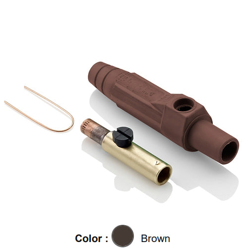 Leviton 15D24-UH, 15 Series Single Pole Cam-Type Female Plug, Contact & Insulator, Detachable, Industrial Grade, 140 Amp Max, 600 VAC/DC Max, Crimp Tube Termination, #8 - #4 AWG, Brown