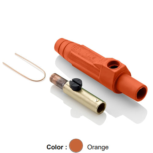 Leviton 15D24-UO, 15 Series Single Pole Cam-Type Female Plug, Contact & Insulator, Detachable, Industrial Grade, 140 Amp Max, 600 VAC/DC Max, Crimp Tube Termination, #8 - #4 AWG, Orange