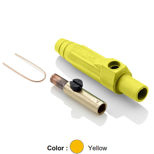 Leviton 15D24-UY, 15 Series Single Pole Cam-Type Female Plug, Contact & Insulator, Detachable, Industrial Grade, 140 Amp Max, 600 VAC/DC Max, Crimp Tube Termination, #8 - #4 AWG, Yellow