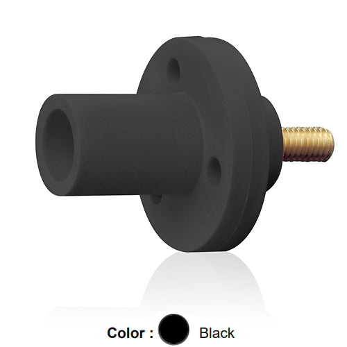 Leviton 15R21-1UE, 15 Series Single Pole Cam-Type Male Panel Mount Receptacle, Industrial Grade, 150 Amp Max, 600 VAC/DC Max, 0.75'' Threaded Stud Termination, 90-Degree, #8 - #2 AWG, Black