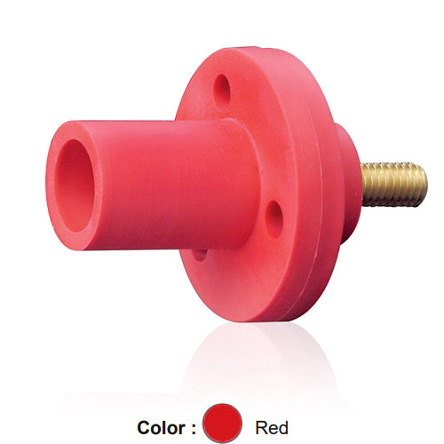 Leviton 15R21-1UR, 15 Series Single Pole Cam-Type Male Panel Mount Receptacle, Industrial Grade, 150 Amp Max, 600 VAC/DC Max, 0.75'' Threaded Stud Termination, 90-Degree, #8 - #2 AWG, Red