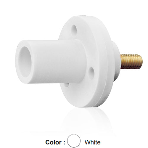 Leviton 15R21-1UW, 15 Series Single Pole Cam-Type Male Panel Mount Receptacle, Industrial Grade, 150 Amp Max, 600 VAC/DC Max, 0.75'' Threaded Stud Termination, 90-Degree, #8 - #2 AWG, White