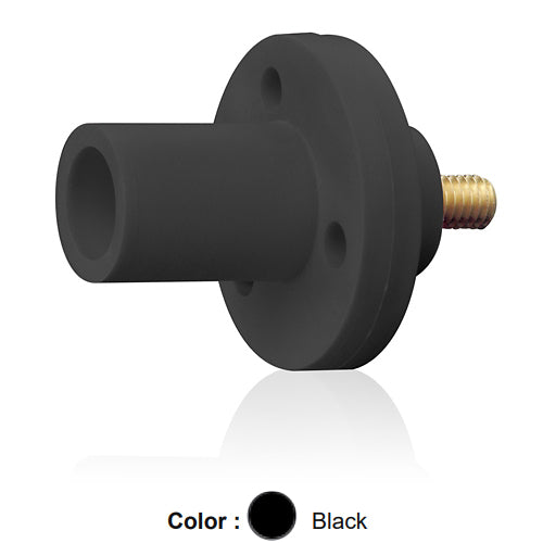 Leviton 15R21-UE, 15 Series Single Pole Cam-Type Male Panel Mount Receptacle, Industrial Grade, 150 Amp Max, 600 VAC/DC Max, 0.5'' Threaded Stud Termination, 90-Degree, #8 - #2 AWG, Black