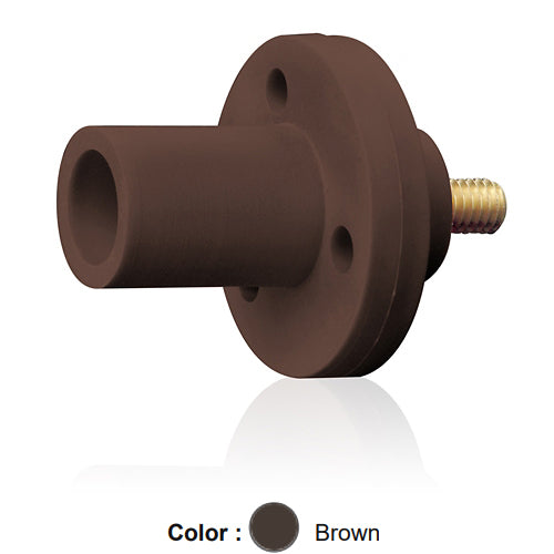 Leviton 15R21-UH, 15 Series Single Pole Cam-Type Male Panel Mount Receptacle, Industrial Grade, 150 Amp Max, 600 VAC/DC Max, 0.5'' Threaded Stud Termination, 90-Degree, #8 - #2 AWG, Brown