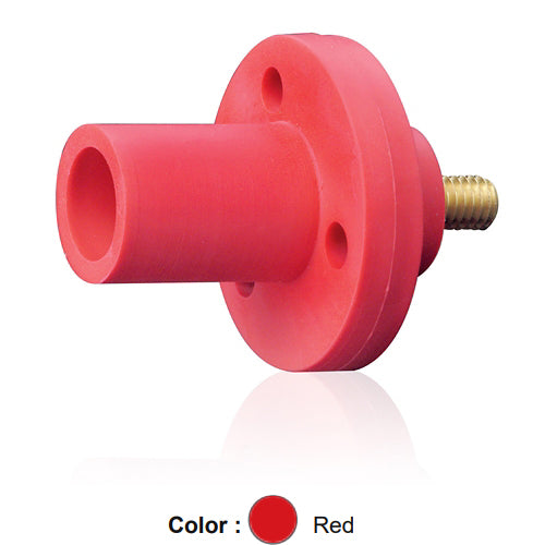 Leviton 15R21-UR, 15 Series Single Pole Cam-Type Male Panel Mount Receptacle, Industrial Grade, 150 Amp Max, 600 VAC/DC Max, 0.5'' Threaded Stud Termination, 90-Degree, #8 - #2 AWG, Red