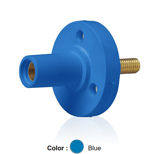 Leviton 15R22-1UB, 15 Series Single Pole Cam-Type Female Panel Mount Receptacle, Industrial Grade, 150 Amp Max, 600 VAC/DC Max, 0.75'' Threaded Stud Termination, 90-Degree, #8 - #2 AWG, Blue