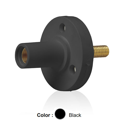 Leviton 15R22-1UE, 15 Series Single Pole Cam-Type Female Panel Mount Receptacle, Industrial Grade, 150 Amp Max, 600 VAC/DC Max, 0.75'' Threaded Stud Termination, 90-Degree, #8 - #2 AWG, Black