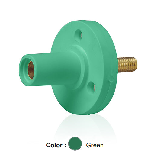 Leviton 15R22-1UG, 15 Series Single Pole Cam-Type Female Panel Mount Receptacle, Industrial Grade, 150 Amp Max, 600 VAC/DC Max, 0.75'' Threaded Stud Termination, 90-Degree, #8 - #2 AWG, Green
