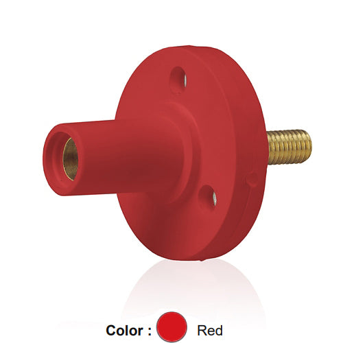 Leviton 15R22-1UR, 15 Series Single Pole Cam-Type Female Panel Mount Receptacle, Industrial Grade, 150 Amp Max, 600 VAC/DC Max, 0.75'' Threaded Stud Termination, 90-Degree, #8 - #2 AWG, Red