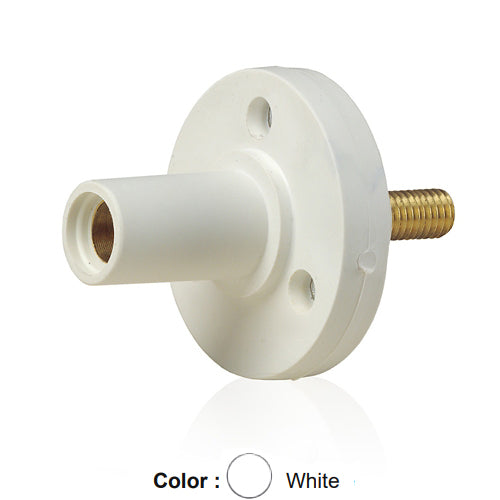 Leviton 15R22-1UW, 15 Series Single Pole Cam-Type Female Panel Mount Receptacle, Industrial Grade, 150 Amp Max, 600 VAC/DC Max, 0.75'' Threaded Stud Termination, 90-Degree, #8 - #2 AWG, White