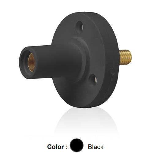 Leviton 15R22-UE, 15 Series Single Pole Cam-Type Female Panel Mount Receptacle, Industrial Grade, 150 Amp Max, 600 VAC/DC Max, 0.5'' Threaded Stud Termination, 90-Degree, #8 - #2 AWG, Black