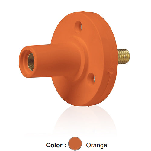 Leviton 15R22-UO, 15 Series Single Pole Cam-Type Female Panel Mount Receptacle, Industrial Grade, 150 Amp Max, 600 VAC/DC Max, 0.5'' Threaded Stud Termination, 90-Degree, #8 - #2 AWG, Orange