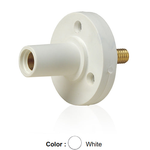 Leviton 15R22-UW, 15 Series Single Pole Cam-Type Female Panel Mount Receptacle, Industrial Grade, 150 Amp Max, 600 VAC/DC Max, 0.5'' Threaded Stud Termination, 90-Degree, #8 - #2 AWG, White