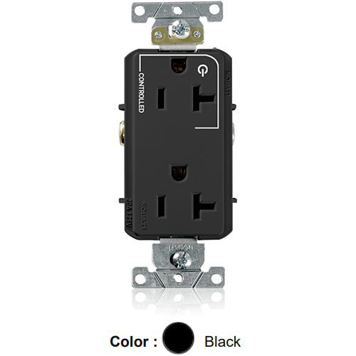 Leviton 16352-1PE, Decora Plus Straight Blade Duplex Receptacle, Heavy-Duty Industrial Specification Grade, Split-Circuit, One Outlet Marked ''Controlled'', Smooth Face, 20A 125V, NEMA 5-20R, 2-Pole, 3-Wire, Back and Side Wire, Black