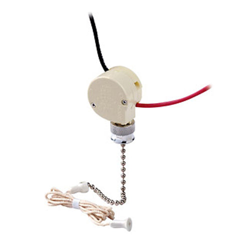 Leviton 1689-75, Single Pole Pull Chain Switch, Heavy Duty Industrial Grade, Single Circuit, Black and Red Leads, Sequence ON-OFF (L1, OFF)