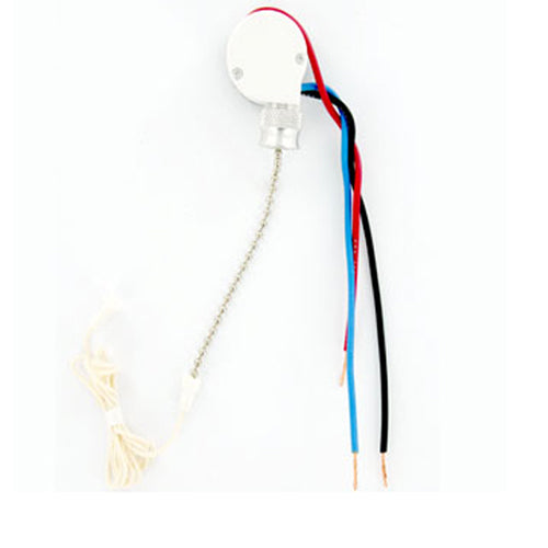 Leviton 1691-50, Single Pole Pull Chain Switch, Heavy Duty Industrial Grade, Two Speed, Four Positions, Black, Blue, Red Leads, Sequence ONE-OFF-TWO-OFF (L1, L2, L3, OFF)