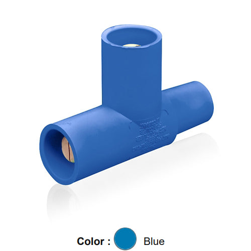 Leviton 16A21-UB, 16 Series Single Pole Cam-Type Paralleling Tee Adapter, 3-Way ''T'' Connector, Female-Male-Male, 400 Amp Max, Blue