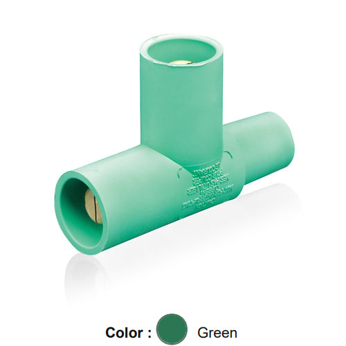 Leviton 16A21-UG, 16 Series Single Pole Cam-Type Paralleling Tee Adapter, 3-Way ''T'' Connector, Female-Male-Male, 400 Amp Max, Green