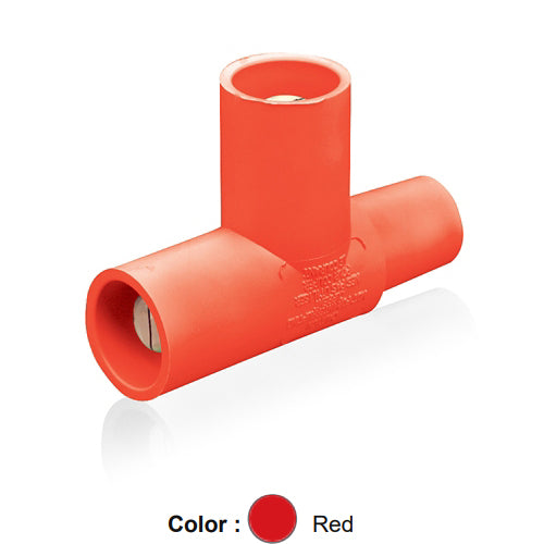 Leviton 16A21-UR, 16 Series Single Pole Cam-Type Paralleling Tee Adapter, 3-Way ''T'' Connector, Female-Male-Male, 400 Amp Max, Red