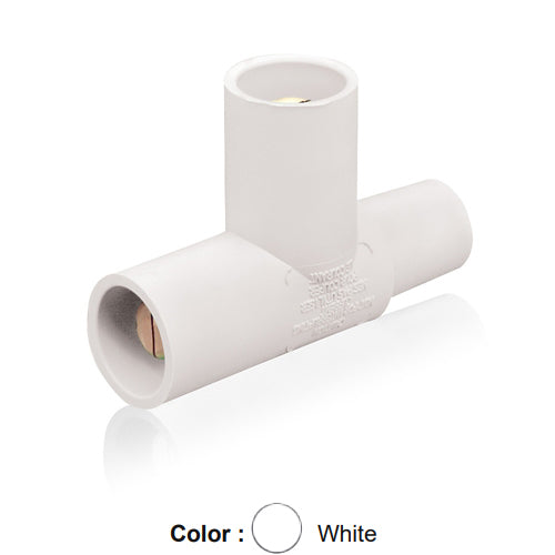 Leviton 16A21-UW, 16 Series Single Pole Cam-Type Paralleling Tee Adapter, 3-Way ''T'' Connector, Female-Male-Male, 400 Amp Max, White