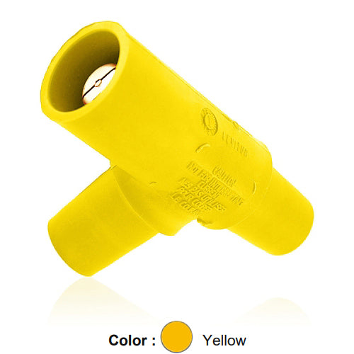 Leviton 16A22-UY, 16 Series Single Pole Cam-Type Tapping Tee Adapter, Multi-Way Connector, Female-Female-Male, 400 Amp Max, Yellow