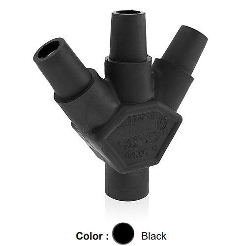 Leviton 16A23-UE, 16 Series Single Pole Cam-Type 3-Fer Adapter, 45 Degree, Multi-Way Connector, Male-Female-Female-Female, 400 Amp Max, Black