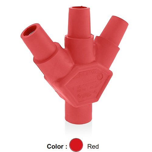 Leviton 16A23-UR, 16 Series Single Pole Cam-Type 3-Fer Adapter, 45 Degree, Multi-Way Connector, Male-Female-Female-Female, 400 Amp Max, Red