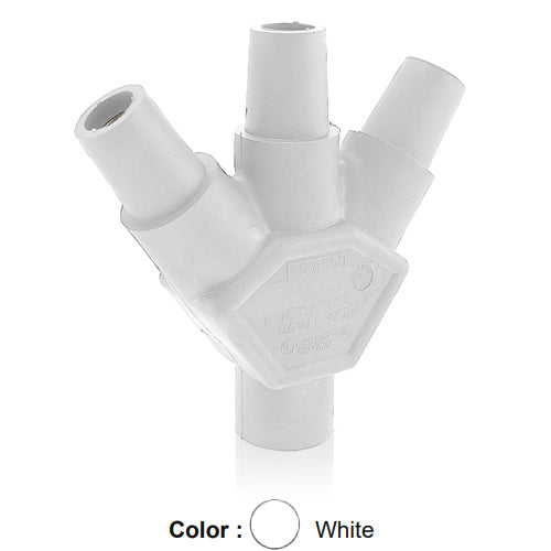 Leviton 16A23-UW, 16 Series Single Pole Cam-Type 3-Fer Adapter, 45 Degree, Multi-Way Connector, Male-Female-Female-Female, 400 Amp Max, White