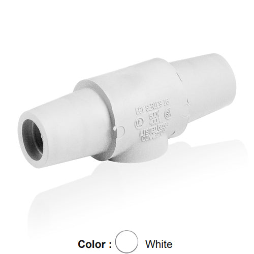 Leviton 16A24-UW, 16 Series Single Pole Cam-Type Double Female Adapter, Multi-Way Connector, 400 Amp Max, White