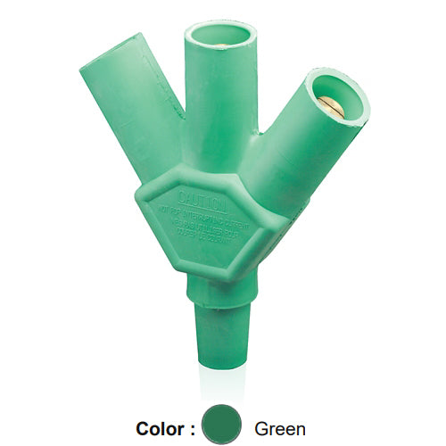 Leviton 16A26-UG, 16 Series Single Pole Cam-Type Reverse 3-Fer Adapter, 45 Degree, Multi-Way Connector, Female-Male-Male-Male, 400 Amp Max, Green