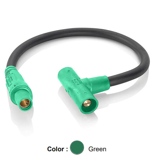 Leviton 16A31-UG, 16 Series Single Pole Cam-Type Soft Paralleling Tee Adapter, 24'' Cable Length, 4/0 Cable Range, Female Plug to Male/Male Tee, 400 Amp Max, Green