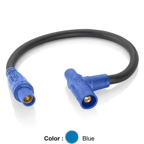 Leviton 16A32-UB, 16 Series Single Pole Cam-Type Soft Paralleling Tee Adapter, 24'' Cable Length, 4/0 Cable Range, Female Plug to Female/Male Tee, 400 Amp Max, Blue